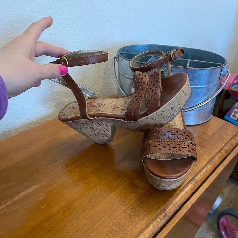 Pink and pepper 7 chunky heeled Boho sandals